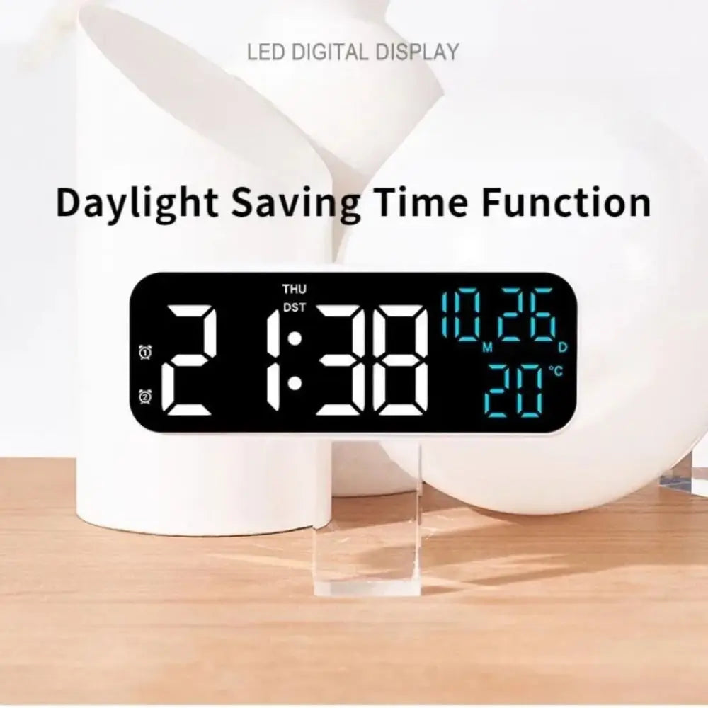 Brightness Adjustment LED Electronic Clock Voice Control 12/24H Format Large Digital Clock Auto-Dimmer 2 Alarms Alarm Clock Gym