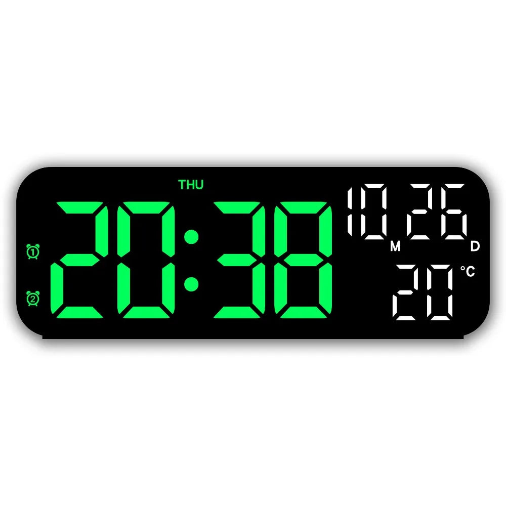 Brightness Adjustment LED Electronic Clock Voice Control 12/24H Format Large Digital Clock Auto-Dimmer 2 Alarms Alarm Clock Gym
