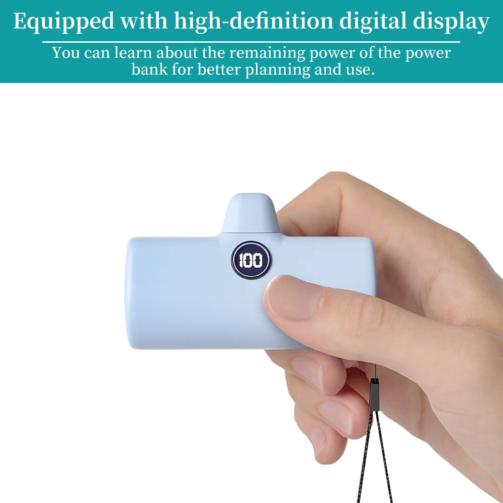 Mini Power Bank 5000Mah Poratable Fast Charge Wireless Type-C/Lightning Plug External Battery Powerbank