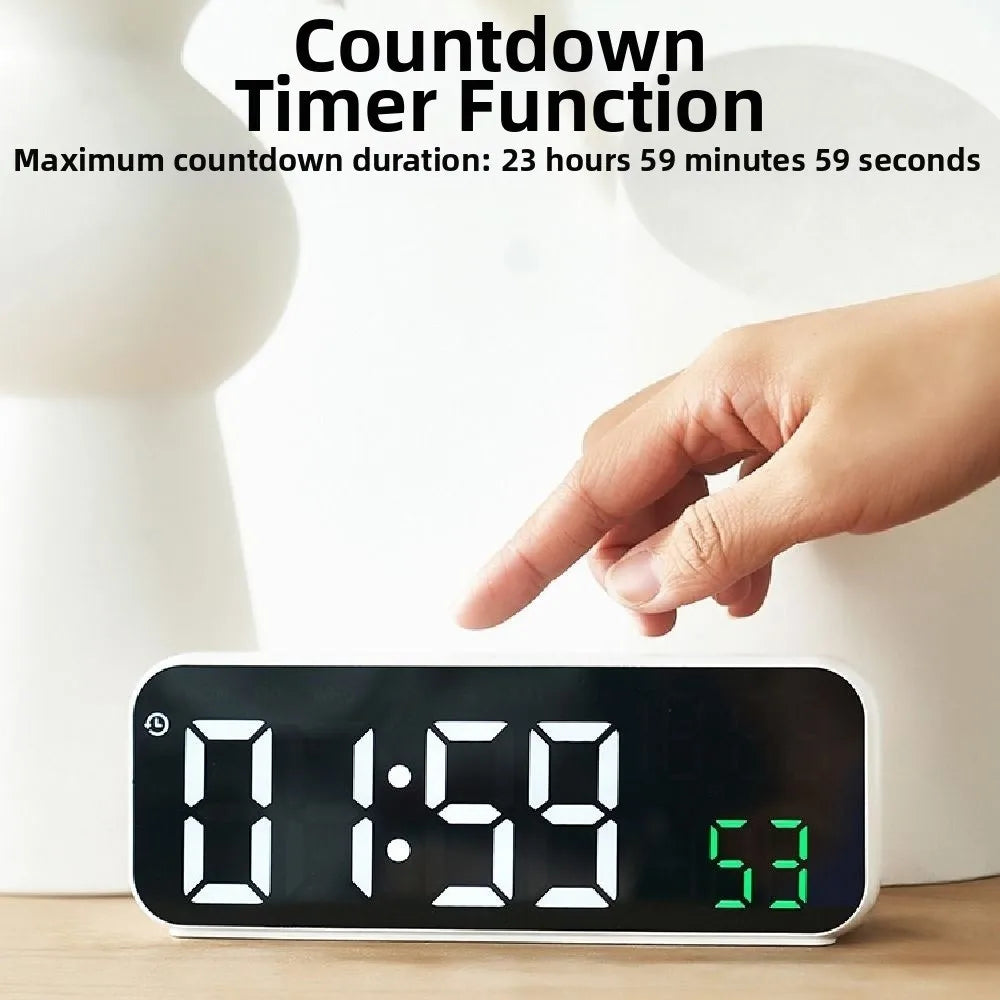 Brightness Adjustment LED Electronic Clock Voice Control 12/24H Format Large Digital Clock Auto-Dimmer 2 Alarms Alarm Clock Gym