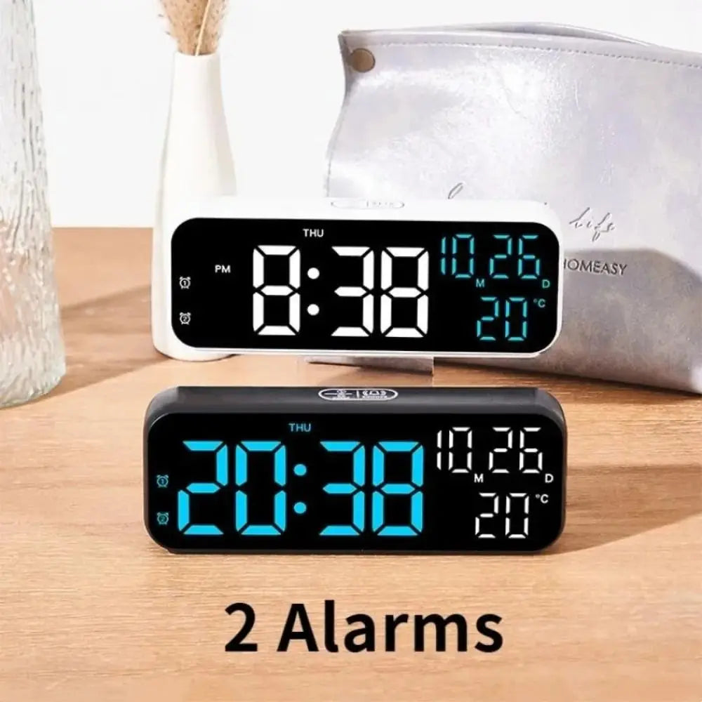 Brightness Adjustment LED Electronic Clock Voice Control 12/24H Format Large Digital Clock Auto-Dimmer 2 Alarms Alarm Clock Gym