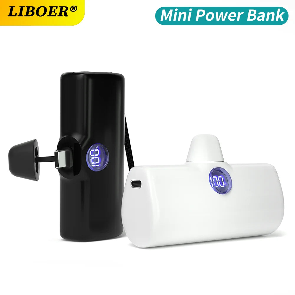 Mini Power Bank 5000Mah Poratable Fast Charge Wireless Type-C/Lightning Plug External Battery Powerbank