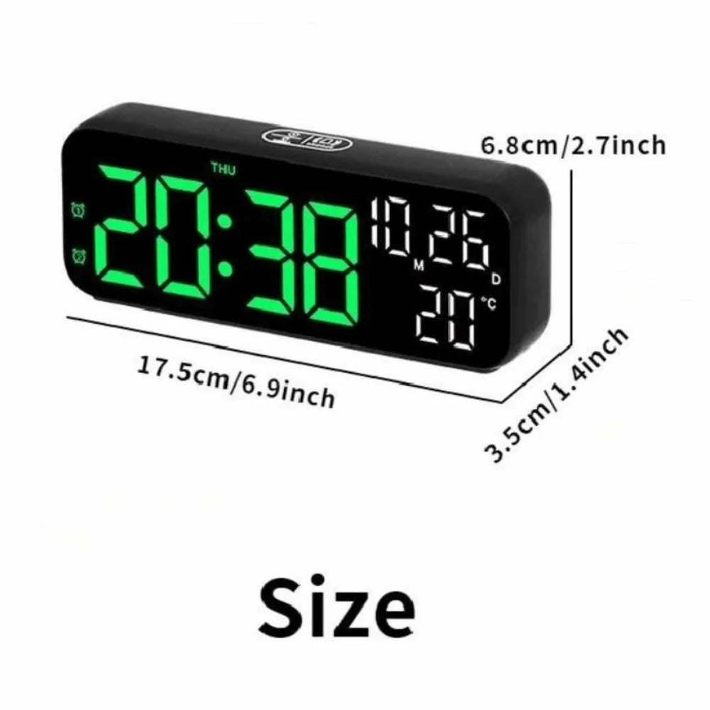 Brightness Adjustment LED Electronic Clock Voice Control 12/24H Format Large Digital Clock Auto-Dimmer 2 Alarms Alarm Clock Gym