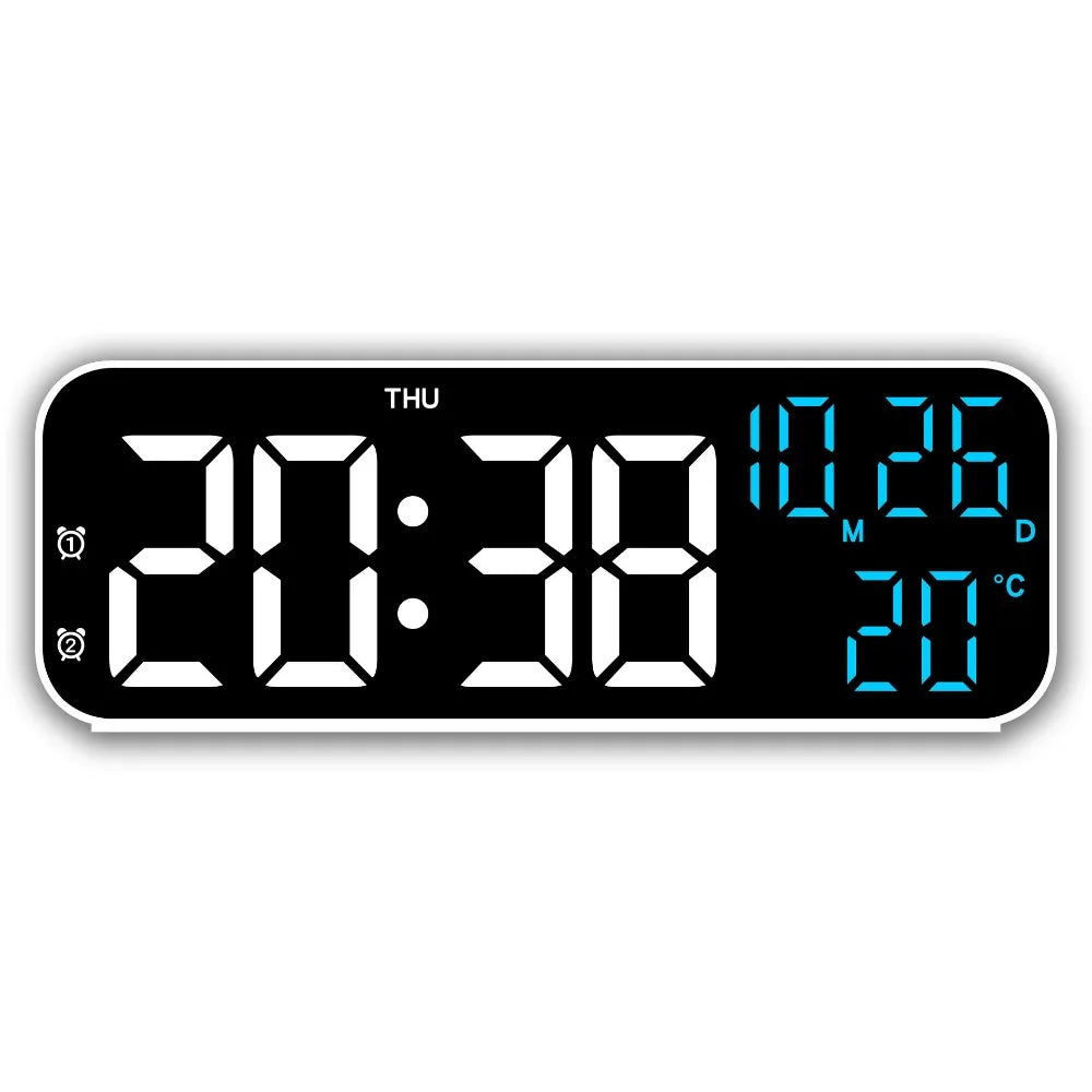 Brightness Adjustment LED Electronic Clock Voice Control 12/24H Format Large Digital Clock Auto-Dimmer 2 Alarms Alarm Clock Gym