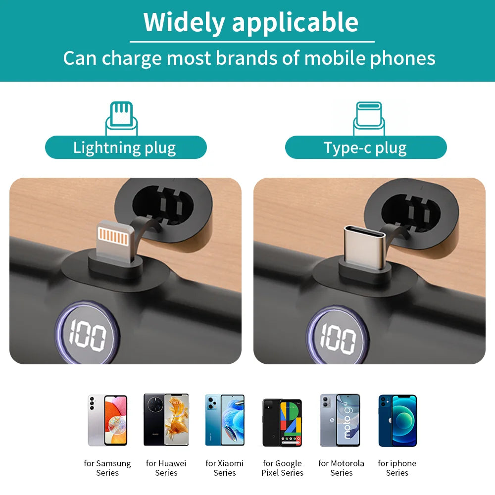 Mini Power Bank 5000Mah Poratable Fast Charge Wireless Type-C/Lightning Plug External Battery Powerbank