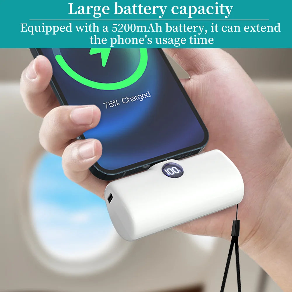 Mini Power Bank 5000Mah Poratable Fast Charge Wireless Type-C/Lightning Plug External Battery Powerbank