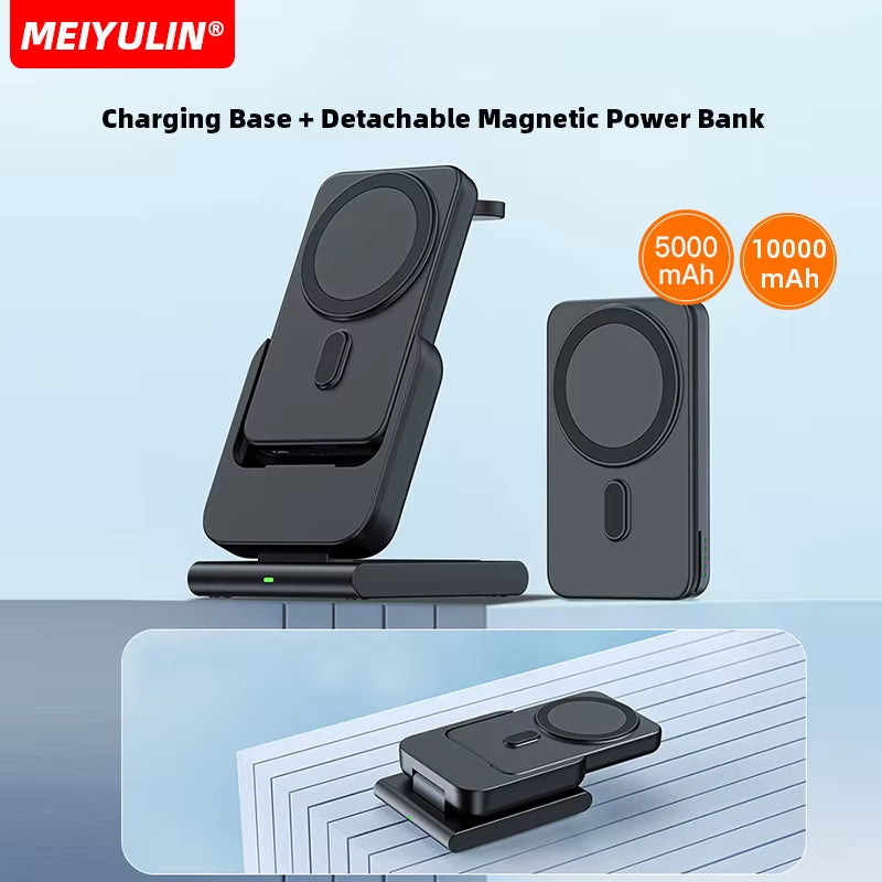 3In1 10000Mah Magnetic Wireless Power Bank Fast Charging Base Stand 5000Mah Portable External Battery for Apple Iwatch Iphone 15